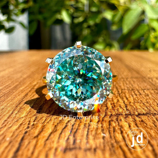 7.60CT Antique Portuguese Cut Blue Moissanite Engagement Ring, Solitaire Wedding Ring for Gift, 6 Prongs 14k Yellow Gold Anniversary Ring