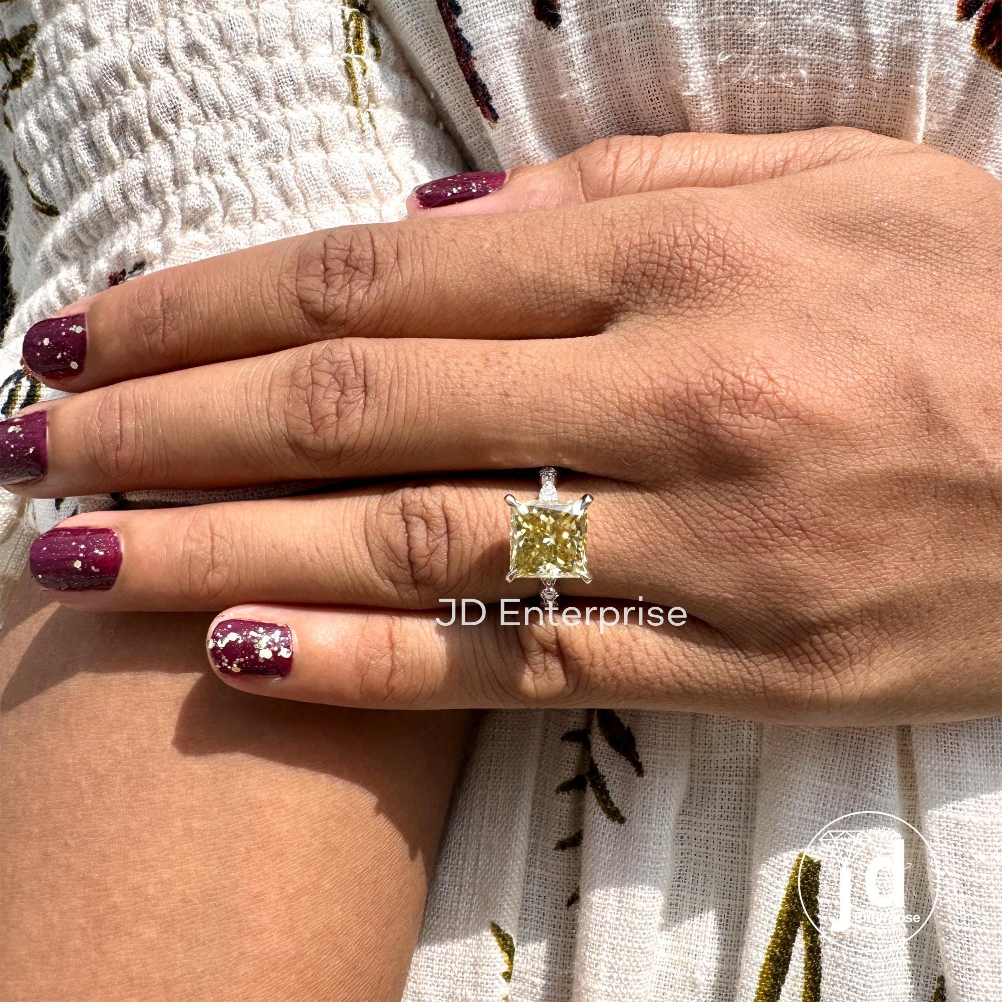 4.50 CT Princess Cut Canary Yellow Moissanite Engagement Ring, Accent Set Wedding Ring, Milgrain Ring, Anniversary Gifts Ring, Proposal Ring