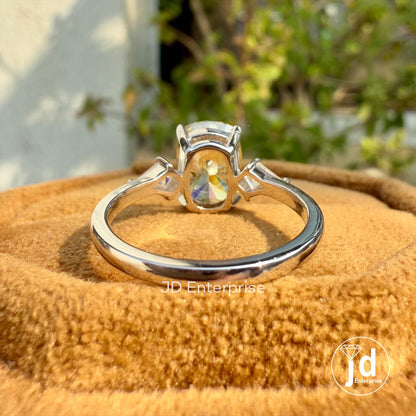 2.50 CT Cushion Canary Yellow Moissanite Ring, Three Stone Engagement Ring, Side Kite Cut, Wedding Ring, Propose Ring, Anniversary Gift