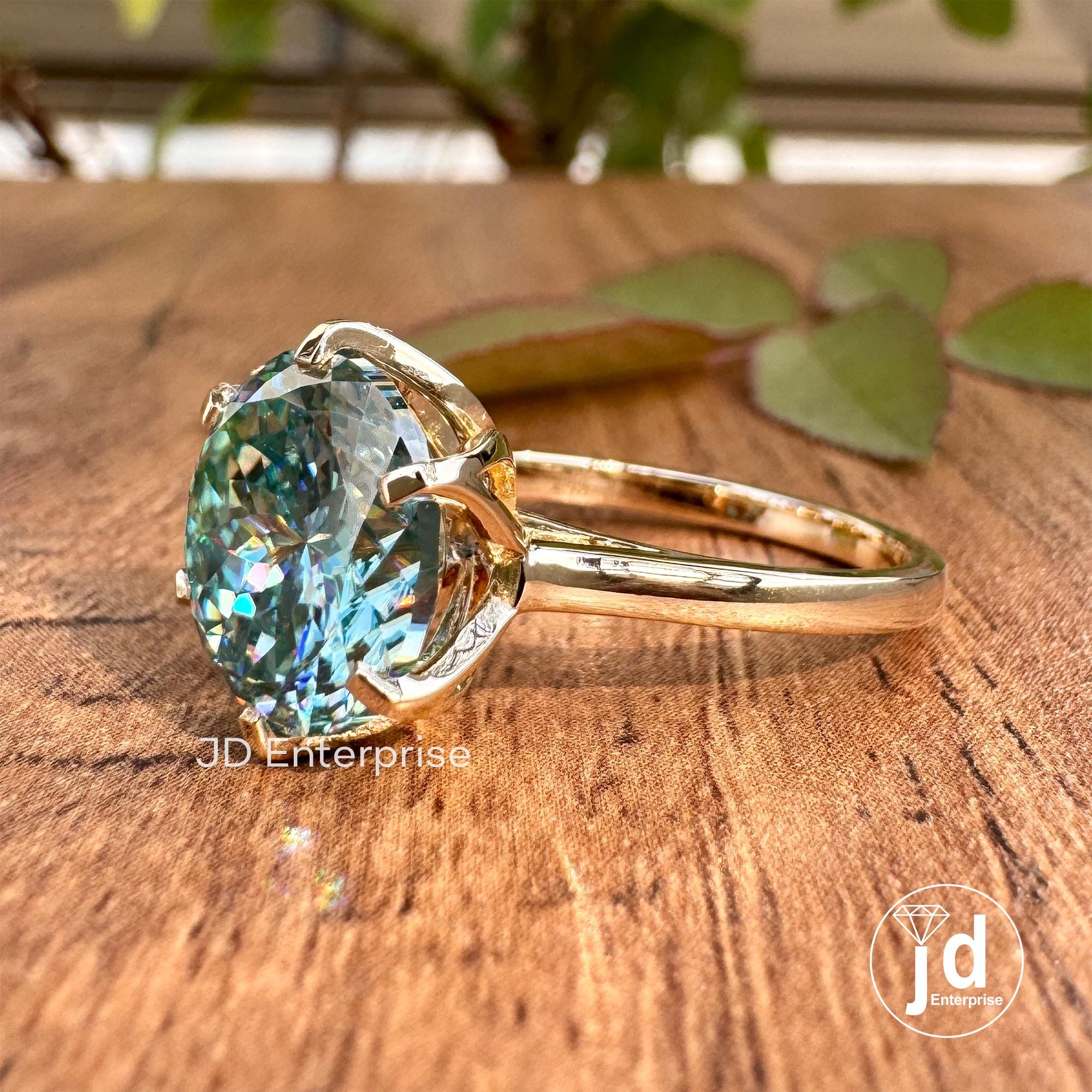 Classic 5.10CT Portuguese Cut Cyan Blue Moissanite Engagement Ring, Solitaire Ring, Cathedral Wedding Ring, Anniversary Gift for Her, Bridal