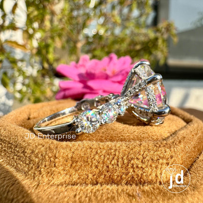 9.50 CT Large Round Cut Moissanite Hidden Halo Ring, Petite Pave Engagement Ring, Wedding Ring, Celebrity Style Anniversary Ring, Bridal