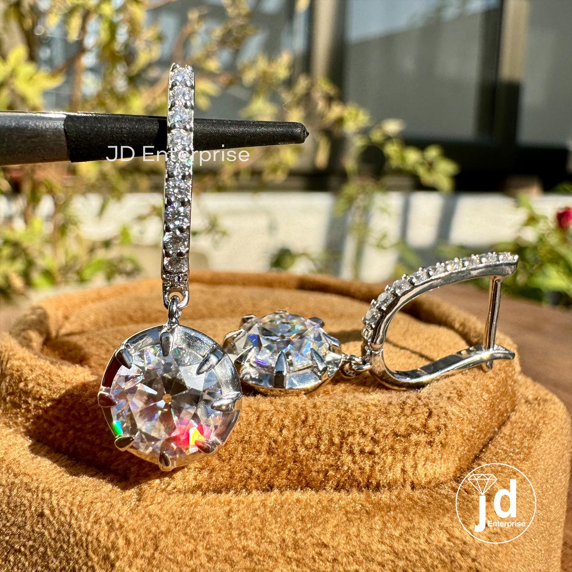 4.35 TW Round Old European Cut Moissanite Dangle and Drop Earrings, Wedding Earrings, Hoop Earring for Women, Bridal Earrings, Gift for Her