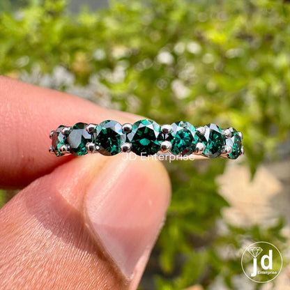 Gorgeous Stack Dark Green Moissanite Ring, VVS1 Sterling Silver Anniversary gift, Wedding Band gift for her Promise ring, half eternity band