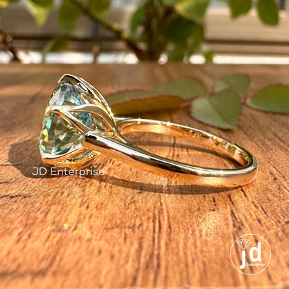 Classic 5.10CT Portuguese Cut Cyan Blue Moissanite Engagement Ring, Solitaire Ring, Cathedral Wedding Ring, Anniversary Gift for Her, Bridal
