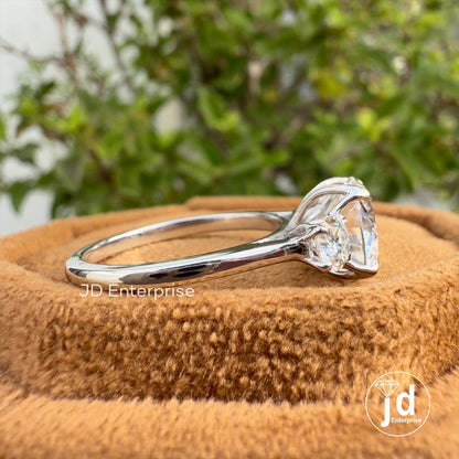 2.36 TW Round Brilliant Colorless Moissanite Ring, Three Stone Engagement Ring, Trellis Setting Wedding Ring, Proposal Ring, Promise Ring