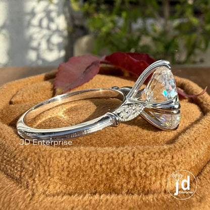 Vintage Style Engagement Ring, Large 7.00 CT Portuguese Cut Moissanite Fishtail Prong Ring, Cathedral Milgrain Bride Ring, Anniversary Gift