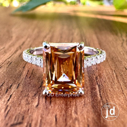 Elegant Criss Cut Champagne Moissanite Engagement Ring, Full Eternity Pave Bridal Ring, X-Facet Wedding Ring, Anniversary Ring, Promise Ring