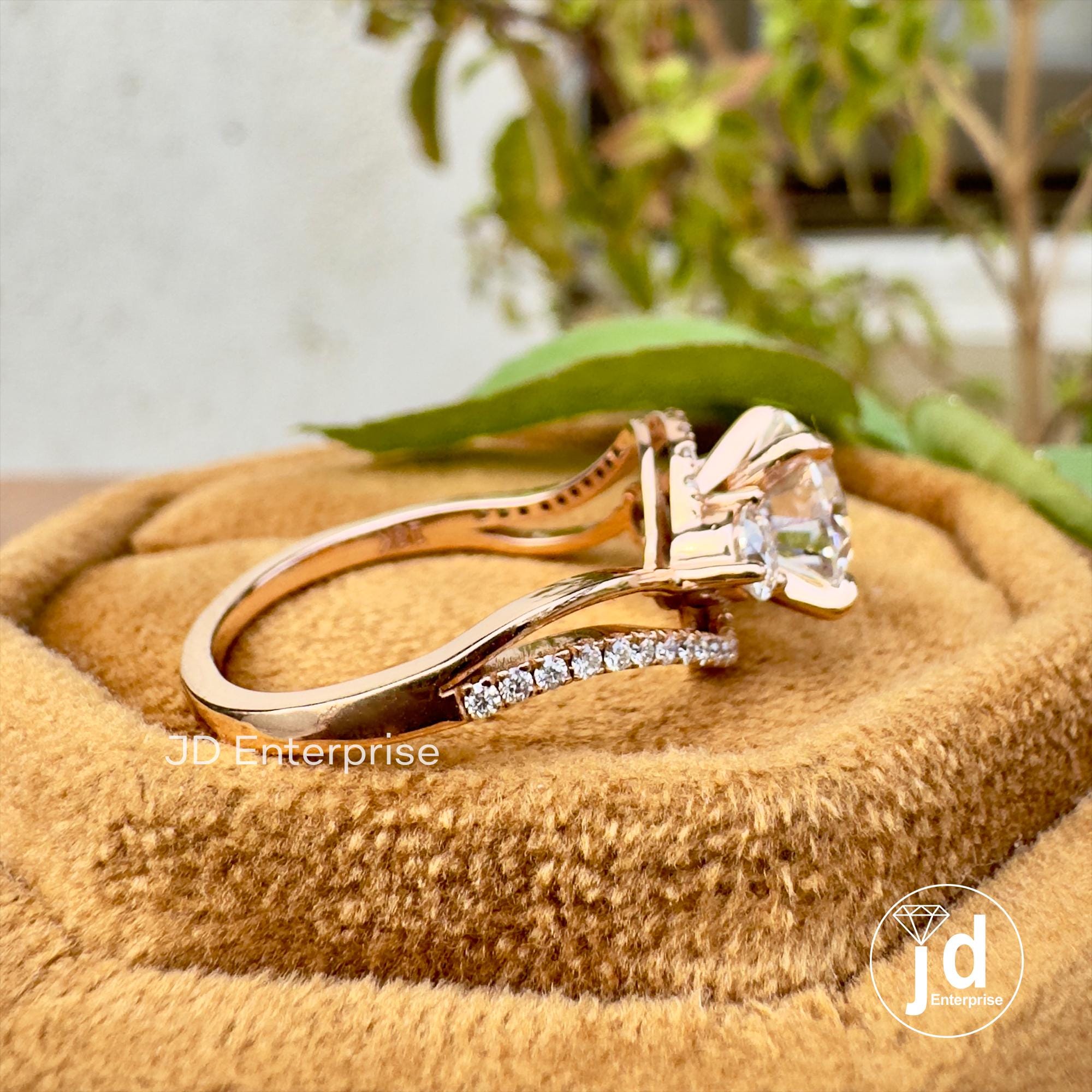 2.00 CT Round Moissanite Engagement Ring, Split Shank Anniversary Ring, Split Pave Set Wedding Ring, Bypass Shank Three Stone Bridal Ring