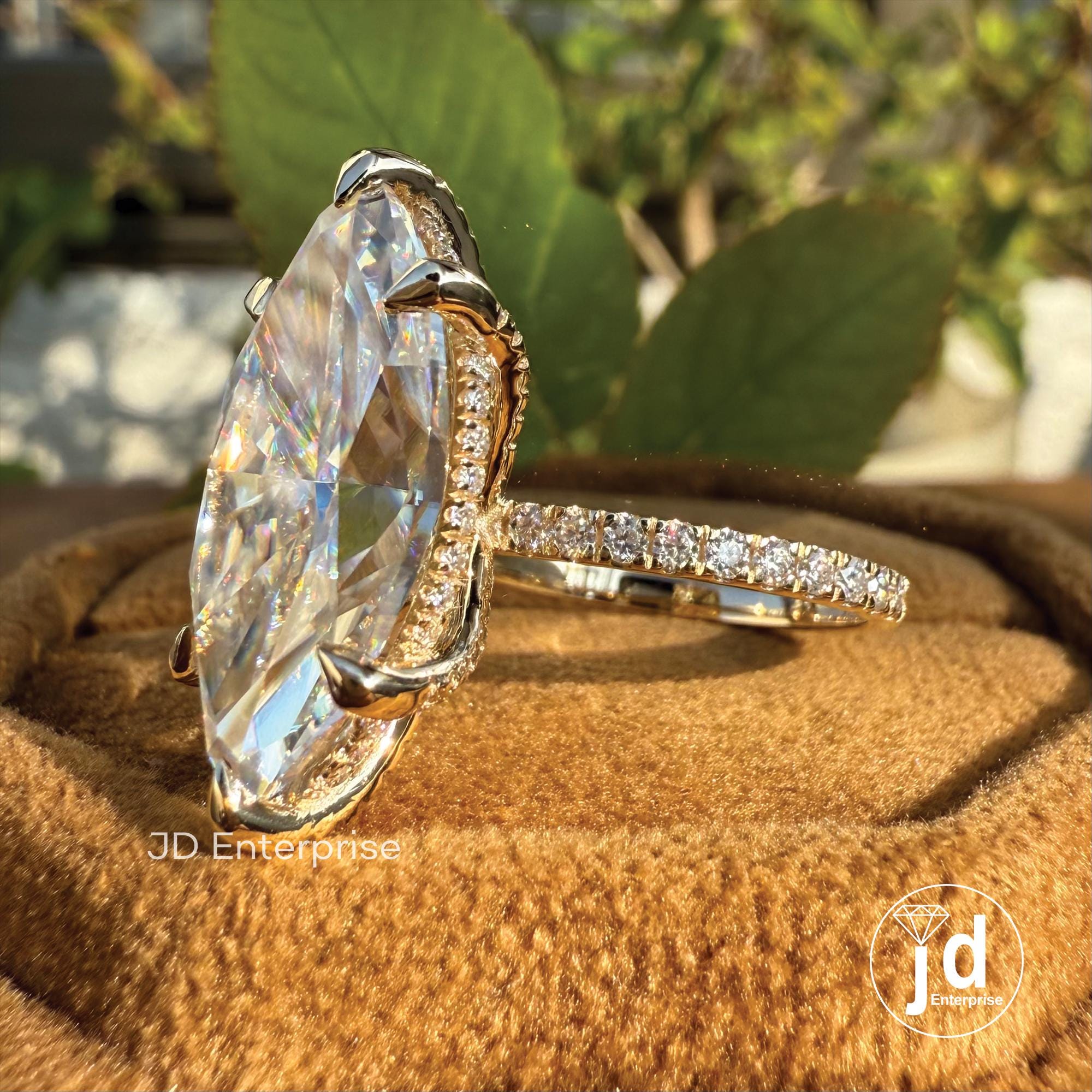 7.94 CT Large Marquise Moissanite Engagement Ring, Big Marquise Solitaire, Celebrity Style Marquise Ring, Chunky Hidden Halo Wedding Ring