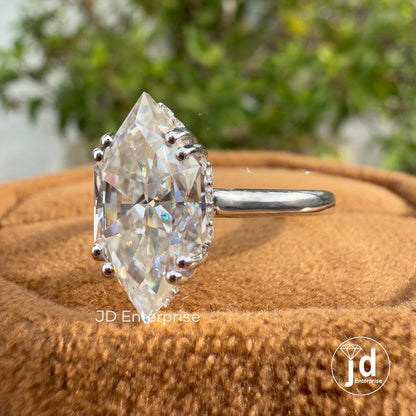 Dutch Marquise Moissanite Engagement Ring, Hidden Halo Wedding Ring, Solitaire Handmade Ring, Bridal Ring, Anniversary Gifts, Proposal Ring