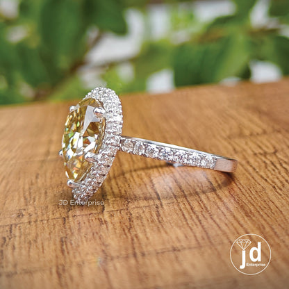 3.50 CT Pear Cut Canary Yellow Moissanite Halo Engagement Ring, Hidden Halo Wedding Ring, Teardrop Accent Bridal Ring, Anniversary Gifts