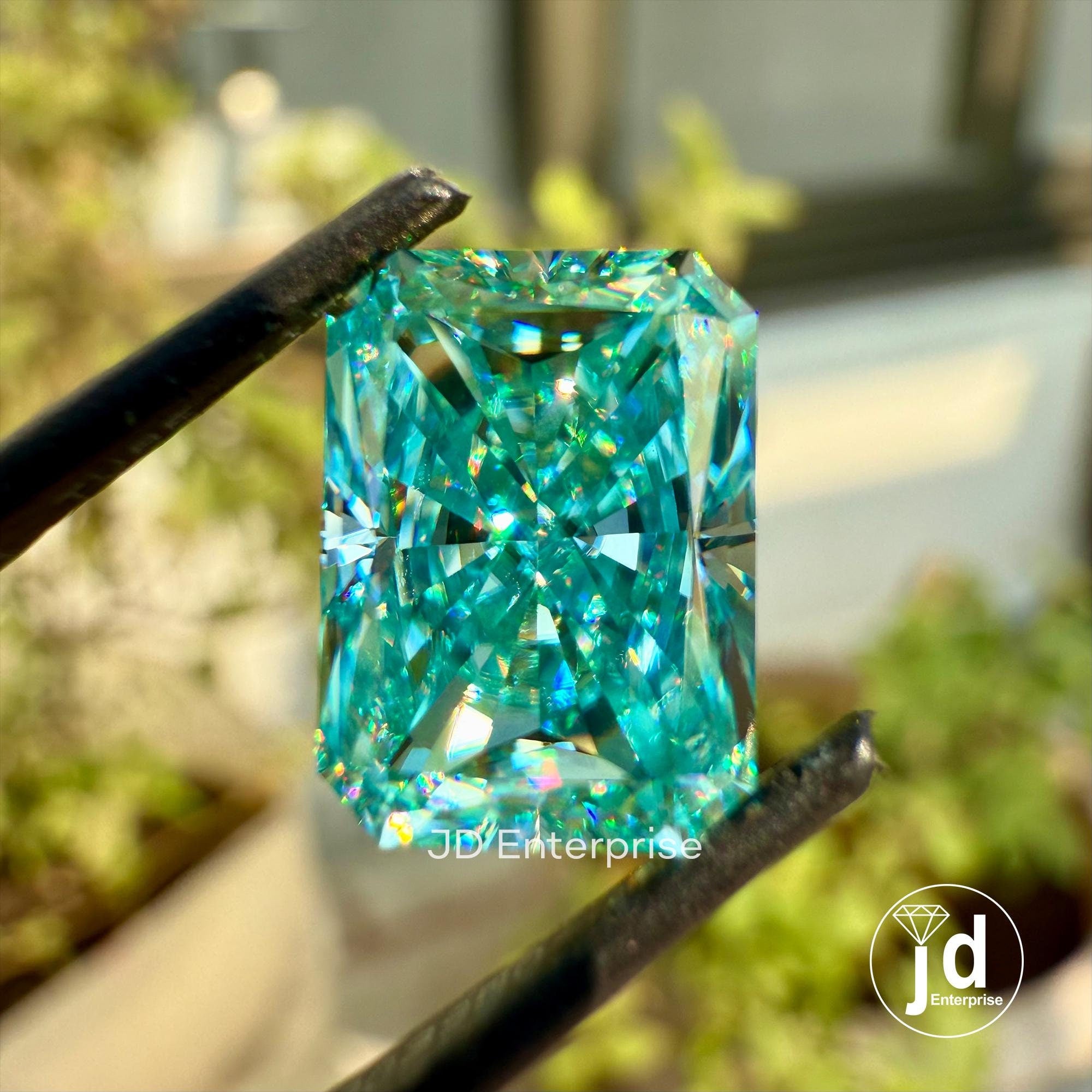 Vintage 3.00 CT Radiant Cut Cyan Blue Loose Moissanite for Engagement Ring, Wedding Ring, Unique Color Moissanite for Diamond Alternative