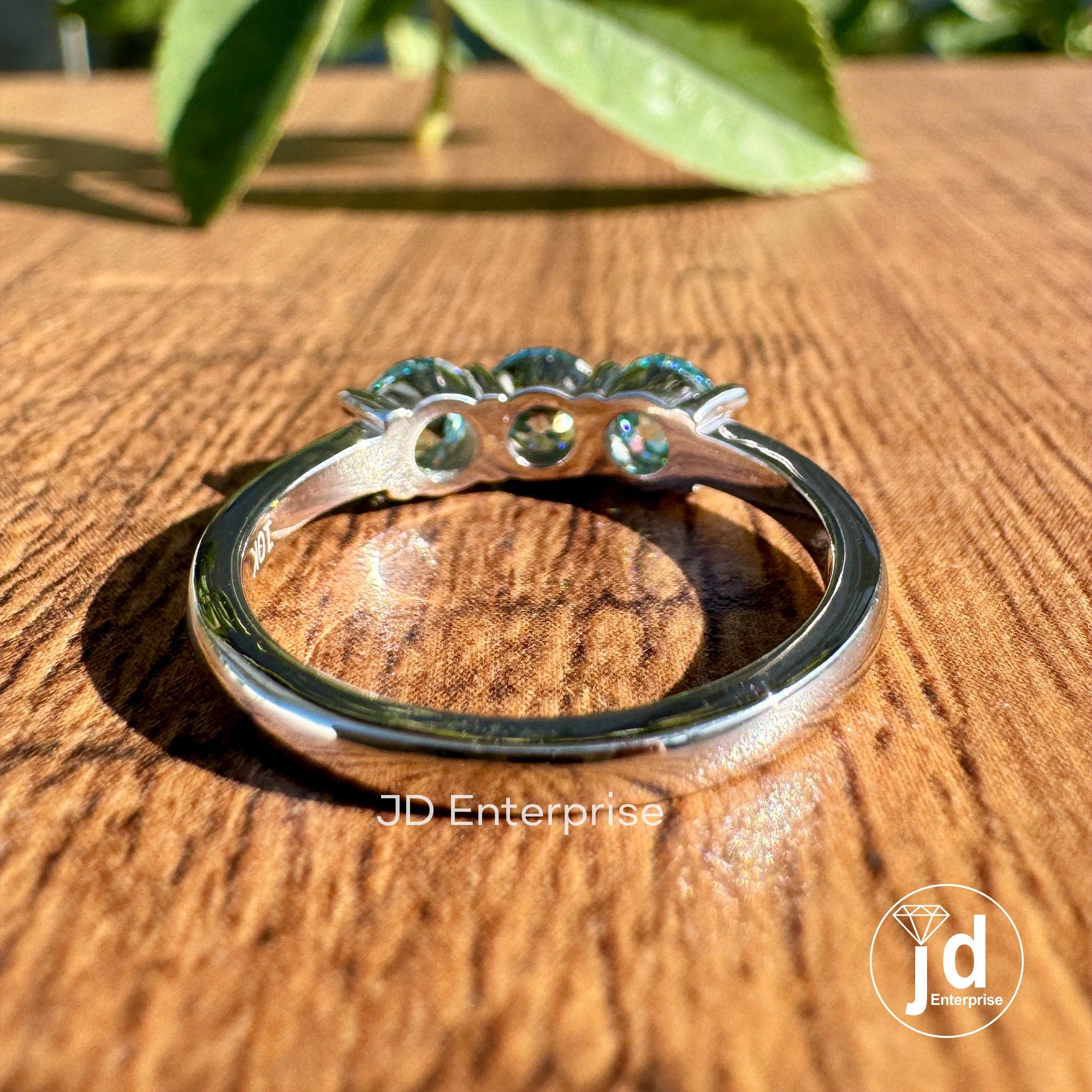 1.40 TW Round Cut Cyan Blue Moissanite Engagement Ring, Three Stone Wedding Ring, White/Yellow/Rose Gold Promise Ring, Anniversary Gift Ring