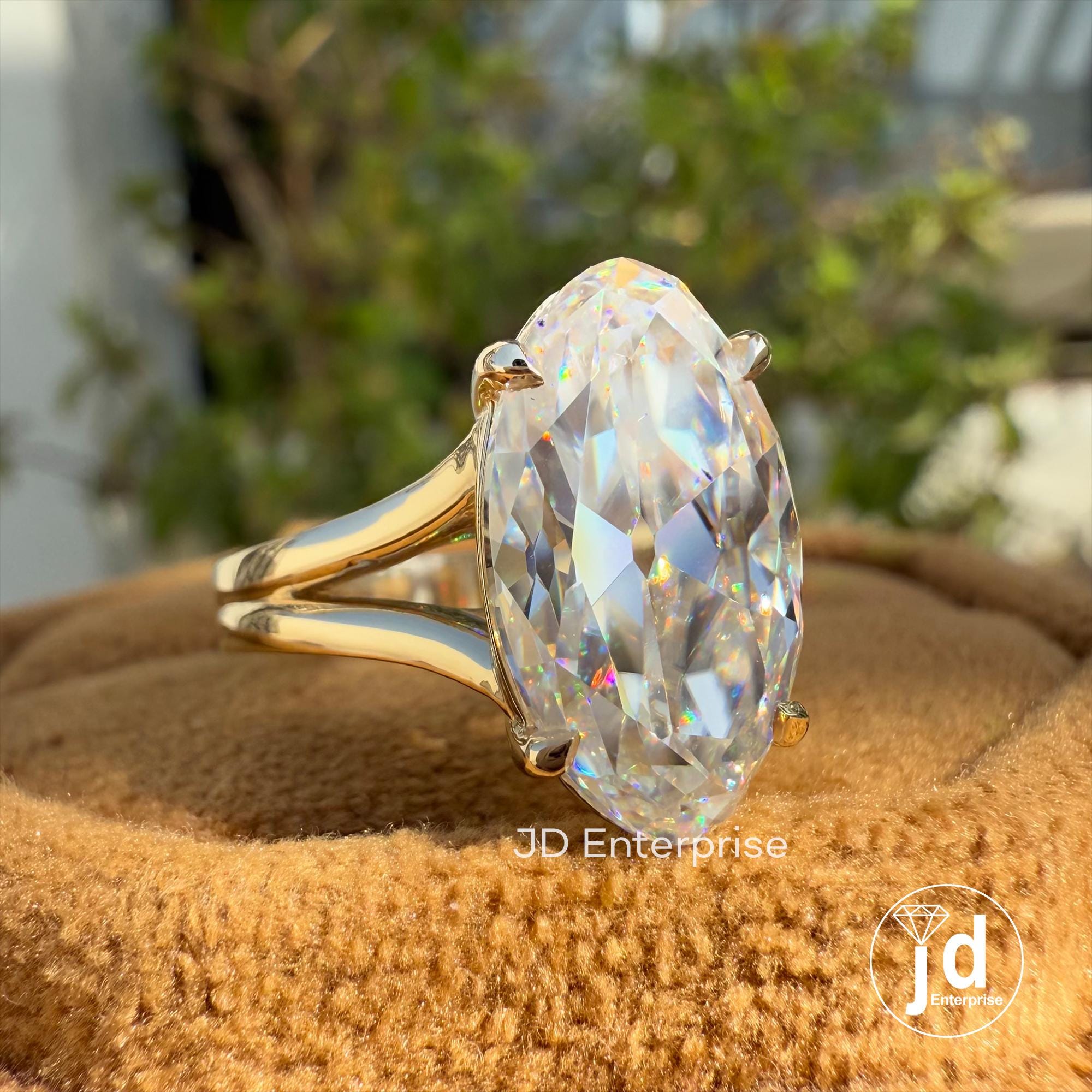 Vintage 5.00 CT Moval Old Mine Cut Moissanite Engagement Ring, Solitaire Wedding Ring, Split Shank Anniversary Ring, 10k Yellow Gold Ring