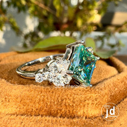 2.50 CT Princess Cut Moissanite Engagement Ring, Dainty Wedding ring, Cluster Accent Bridal Ring, Promise Ring for Women, Anniversary Ring