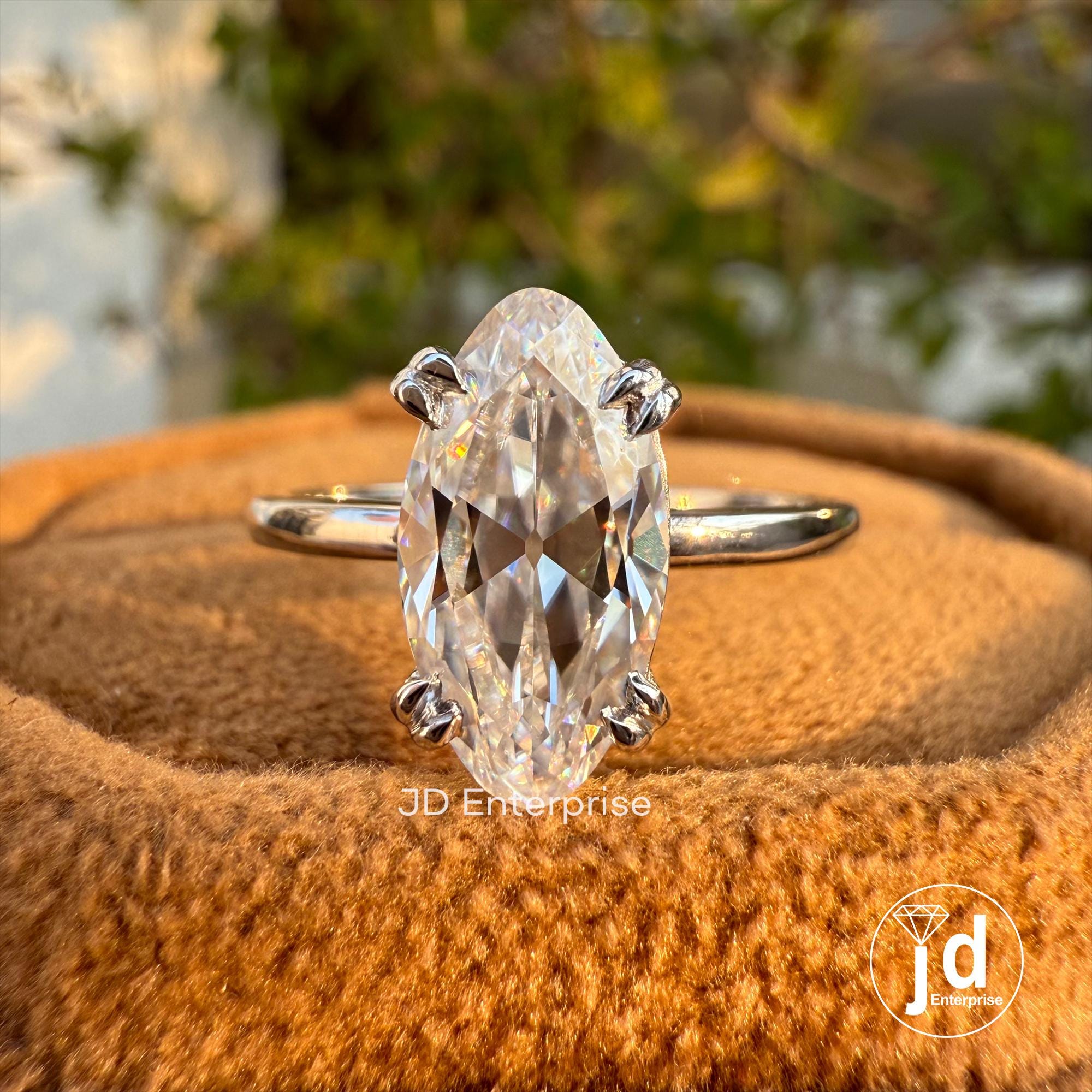 Solitaire Moissanite Wedding Ring, 2.0 CT Old Mine Moval Engagement Ring, Colorless Moissanite Bridal Ring, Double Claw Prong, Proposal Ring