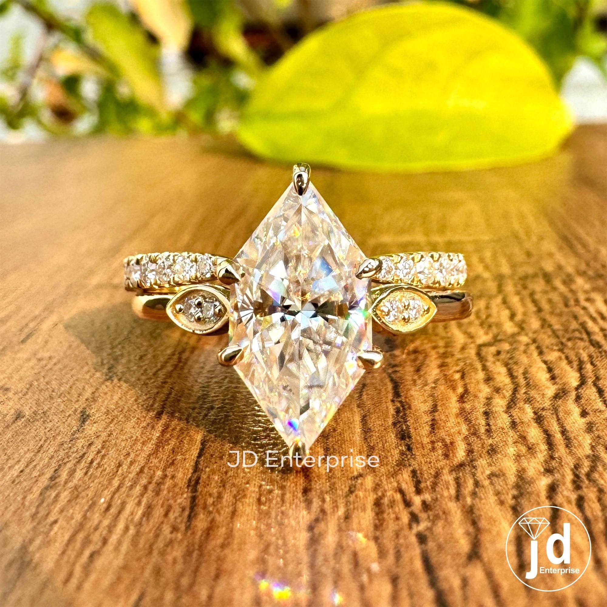 3.00 CT Dutch Marquise Moissanite Engagement Ring Set, Half Eternity Open Gap Wedding Band, Art Deco Wedding Ring Set, Bridal Ring Set