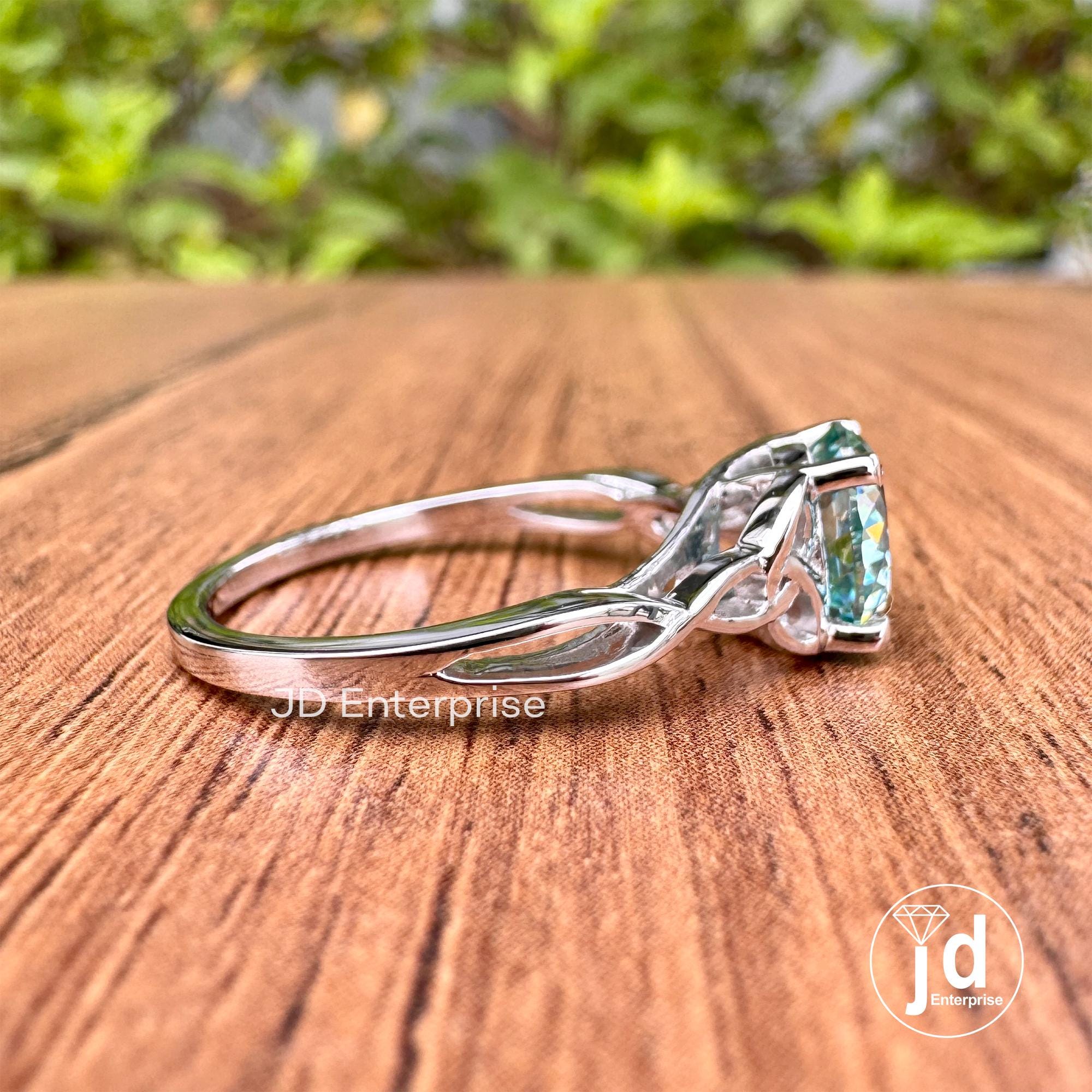 1.50 CT Portuguese Cut Cyan Blue Moissanite Ring Unique Engagement Ring, Solitaire Wedding Ring, 14K Solid Gold Anniversary Gift for Her