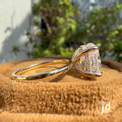 4.00 CT Cushion Cut Moissanite Solitaire Ring, Hidden Halo Engagement Ring, Weeding Ring, Yellow/White/Rose Gold Ring, Anniversary Gift Ring