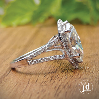 3.50CT Colorless Marquise Cut Engagement Ring, Halo Wedding Ring, Split Shank Ring, Accent Bridal Ring, Anniversary Gifts, Pave Promise Ring