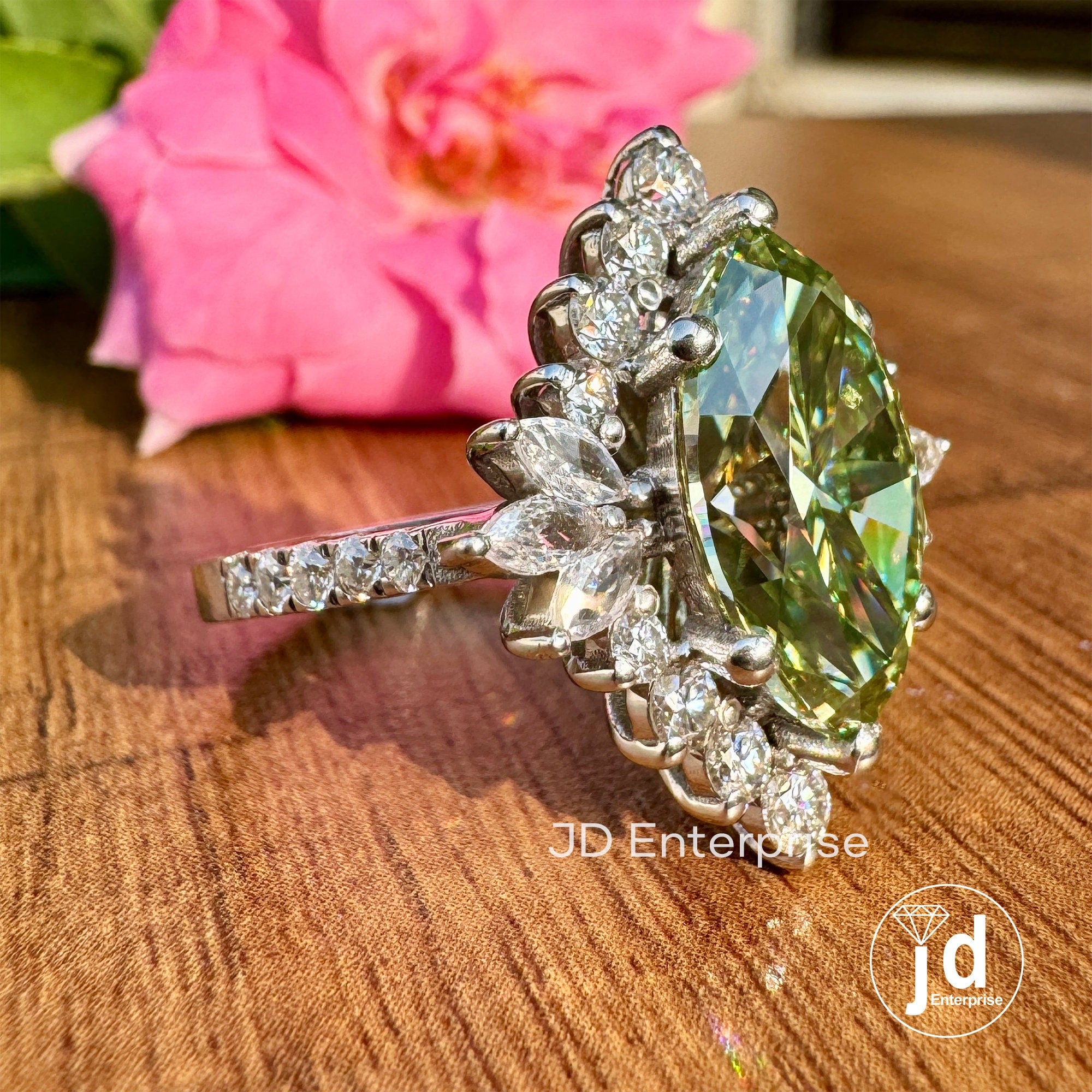 4.00 CT Mint Green Marquise Cut Moissanite Engagement Ring, Pave Set Wedding Ring, Round & Marquise Cut Halo Ring, Anniversary Ring for Her