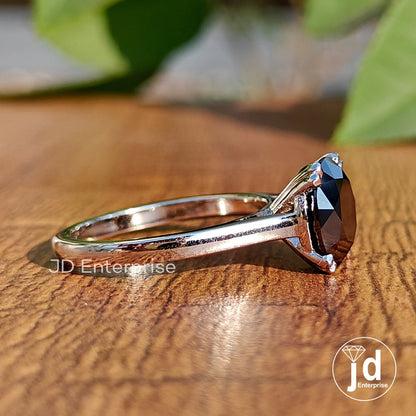 Black Moissanite Ring, 3.00 CT Round Cathedral Set Wedding Ring, Solitaire Moissanite Engagement Ring, Gifts for Women, Anniversary Gift