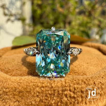 4.00 CT Radiant Cut Cyan Blue Moissanite Engagement Ring, Milgrain Wedding Ring, Compass Set Prongs, Bridal Ring, Anniversary Gifts Ring