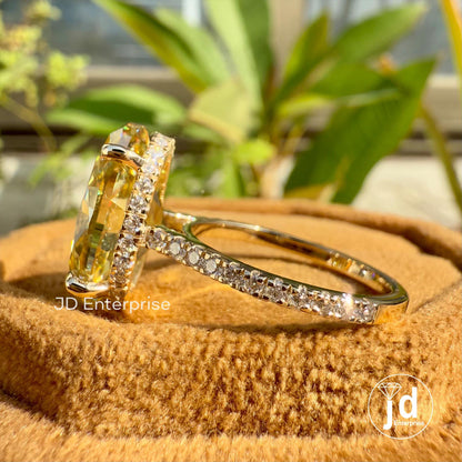 Oval Cut Canary Yellow Moissanite Engagement Ring, Hidden Halo Ring, Wedding Ring, 3/4 Pave Set Bespoken Ring, Anniversary Ring, Bridal Ring