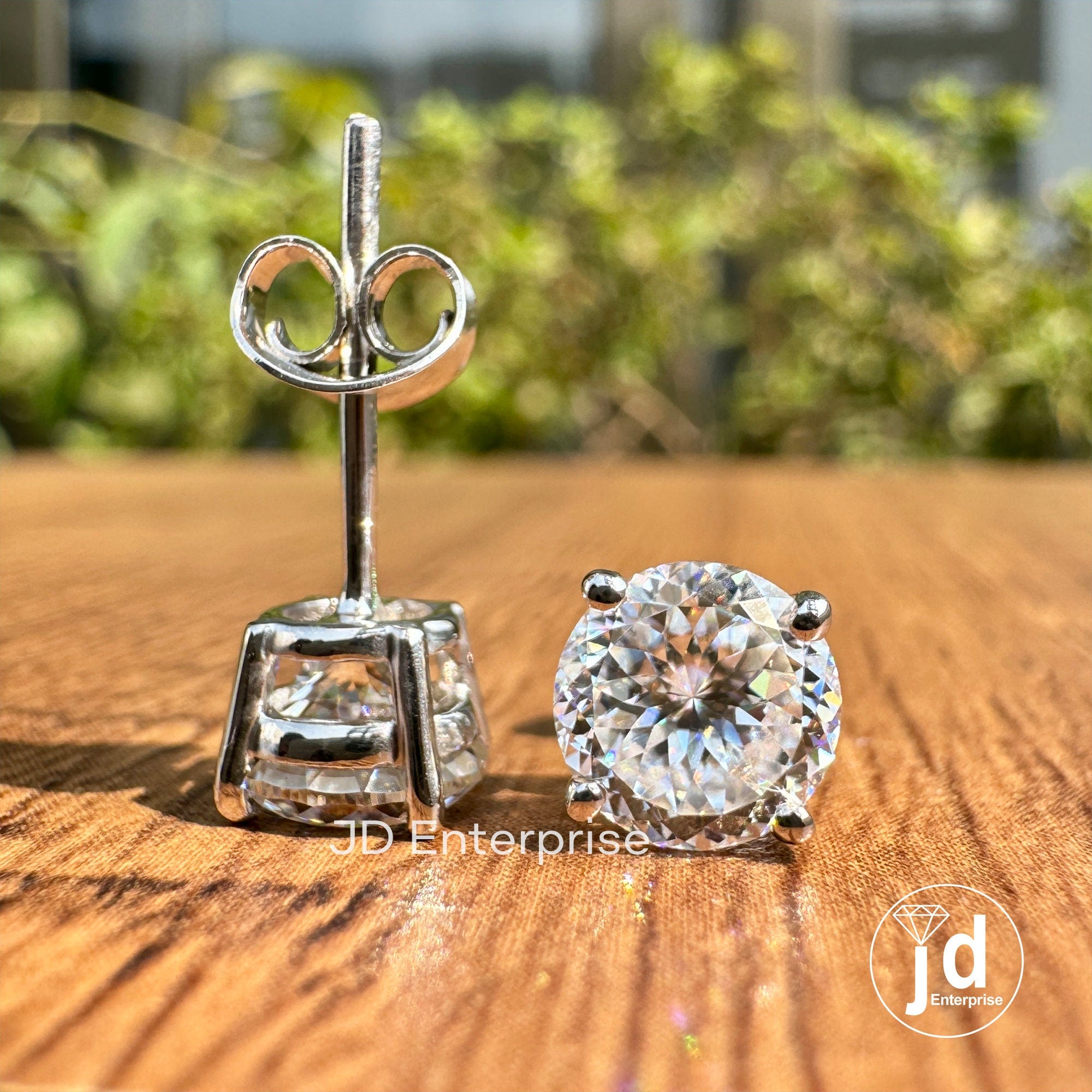 6.50 MM Portuguese Cut Colorless Moissanite Earrings, Stud Earrings for Women, Daily Wear Earrings, Wedding Earrings, Push Back Earrings