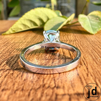 2.10 CT Fancy Green Moissanite Engagement Ring, Elongated Old Mine Cushion Cut Moissanite Anniversary Ring, Solitaire Proposal Ring for Her