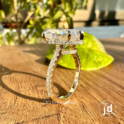 8.00 TCW Colorless Heart Shape Moissanite Engagement Ring, Celebrity Style Wedding Ring, Hidden Halo Bridal Ring, 3/4 Pave Set Accent Ring