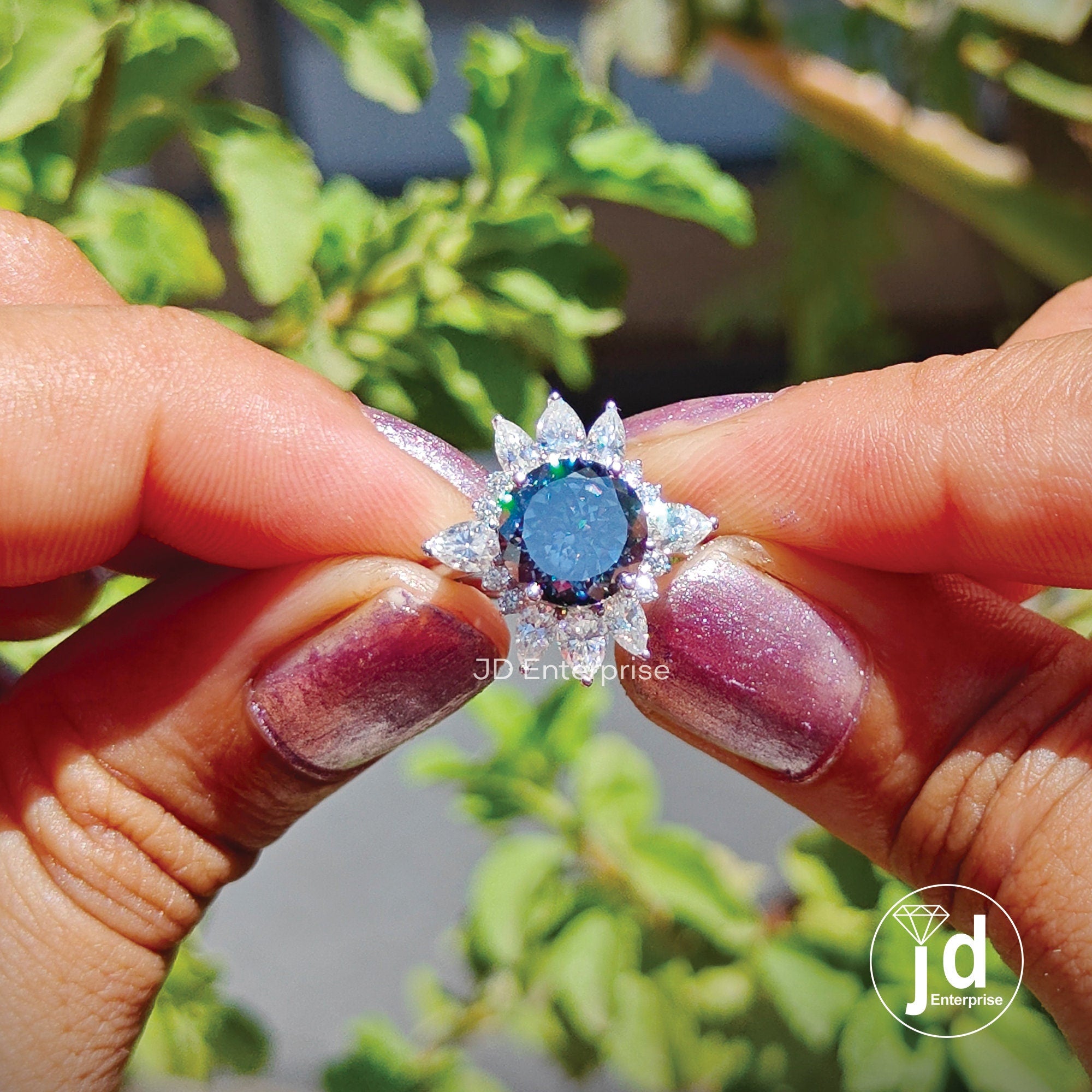 4.00 TCW Portuguese Cut Dark Grey Moissanite Engagement Ring, Snow Flack Halo Wedding Ring, Vintage Style Anniversary Gift Ring, Bridal