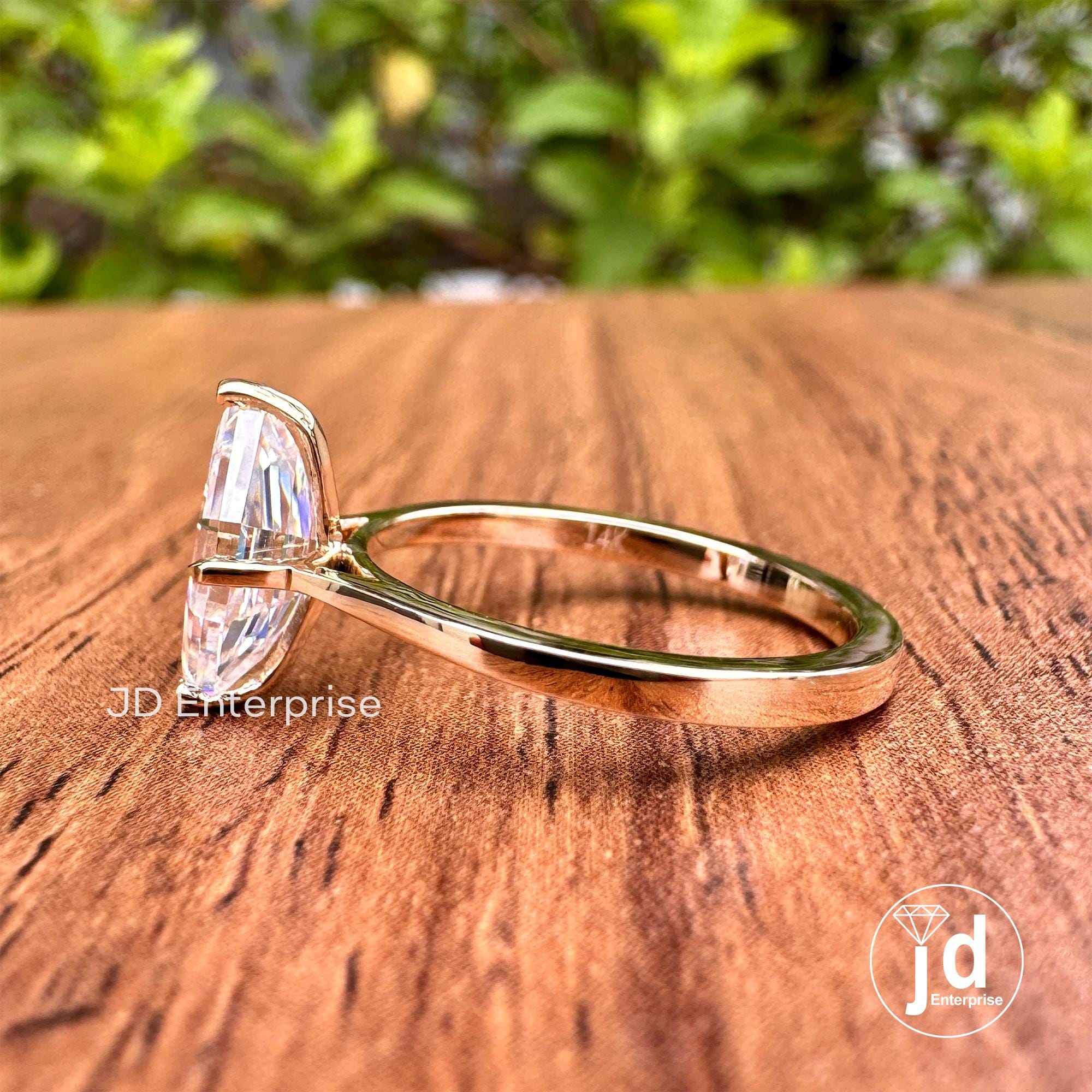 Step Cut Dutch Marquise Solitaire Moissanite Engagement Ring, Bridesmaid Ring, 14k Yellow Gold Proposal Ring Anniversary Gift Ring for Women