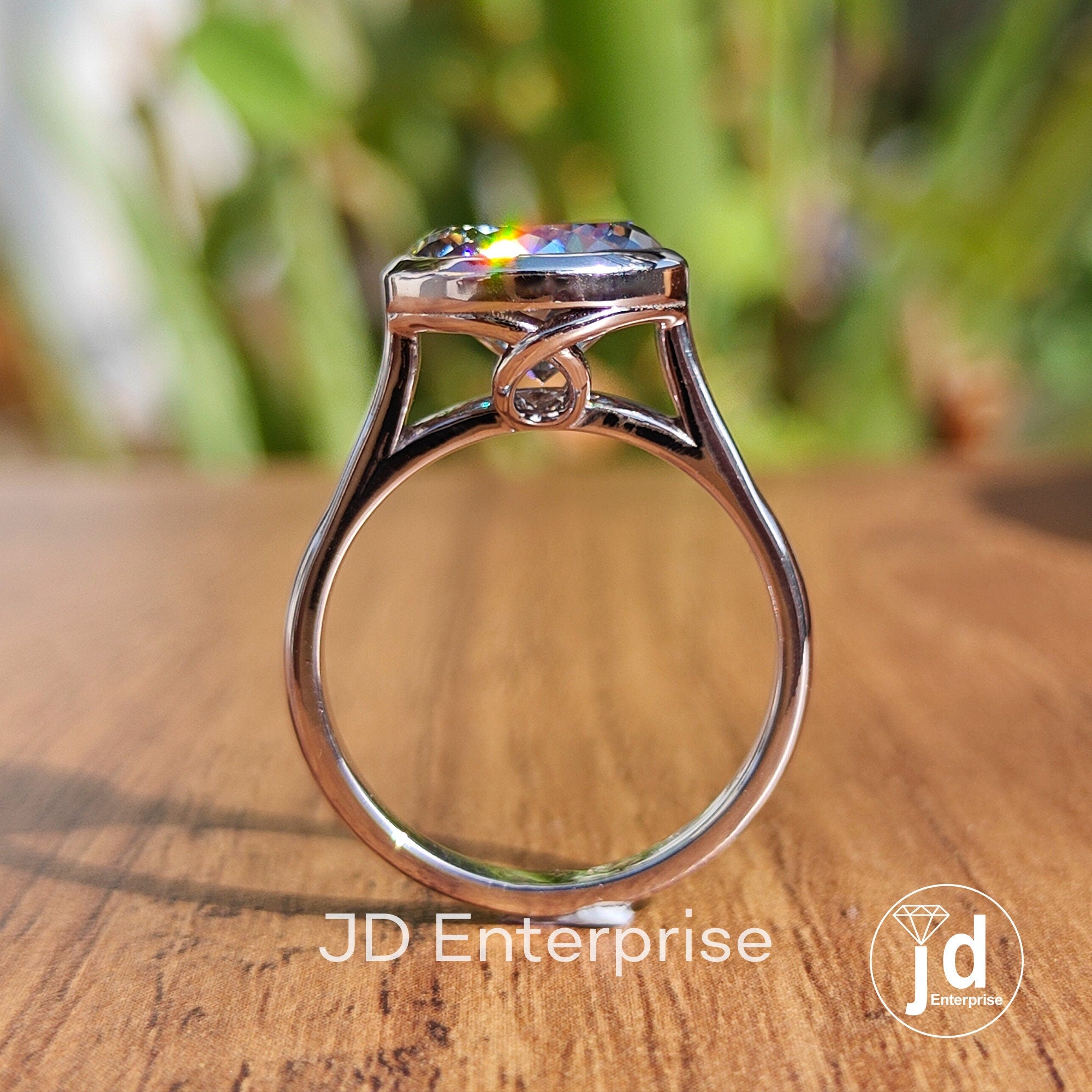 4.50CT Bezel Set Portuguese Cut Grey Moissanite Engagement Ring, Solitaire Wedding Ring, Bridal Ring, Anniversary Gift Ring, Statement Ring