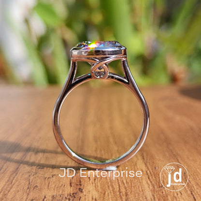 4.50CT Bezel Set Portuguese Cut Grey Moissanite Engagement Ring, Solitaire Wedding Ring, Bridal Ring, Anniversary Gift Ring, Statement Ring