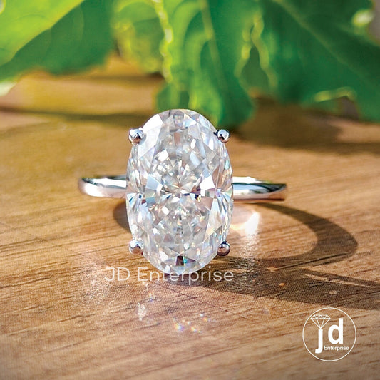 Solitaire Oval Moissanite Ring, 5.0 CT Colorless Oval Cut Engagement Ring, Oval Wedding Ring, Bridal Ring, Anniversary Gift, Solid Gold Ring
