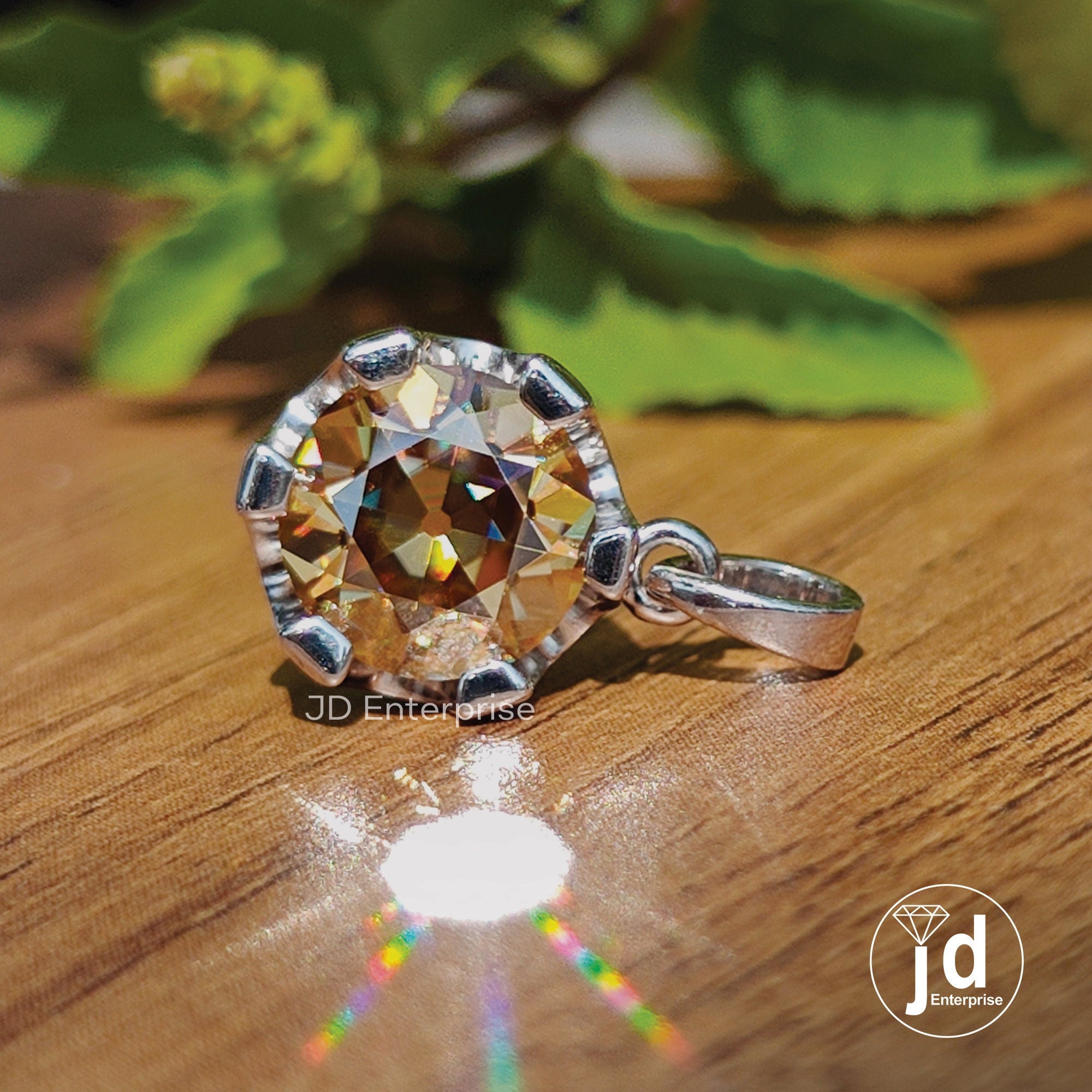 3.0 CT Round Old European Cut Champagne Moissanite Engagement Pendant, Solitaire Wedding Pendant for Necklace, Bridal Set, Anniversary Gift
