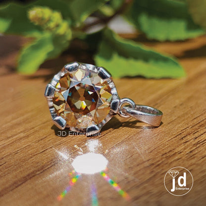 3.0 CT Round Old European Cut Champagne Moissanite Engagement Pendant, Solitaire Wedding Pendant for Necklace, Bridal Set, Anniversary Gift