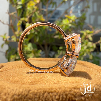 Two Stone Moissanite Ring, 3.00 TCW Heart Shape Moissanite Wedding Ring, Bow Tie Engagement Ring, Promise Ring, Bridal Ring, Rose Gold Ring
