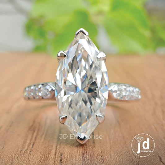 2.83 TCW Colorless Marquise Cut Moissanite Engagement Ring, Wedding Ring for Her, Anniversary Gift Ring, Six Prong Basket Set, Bridal Ring