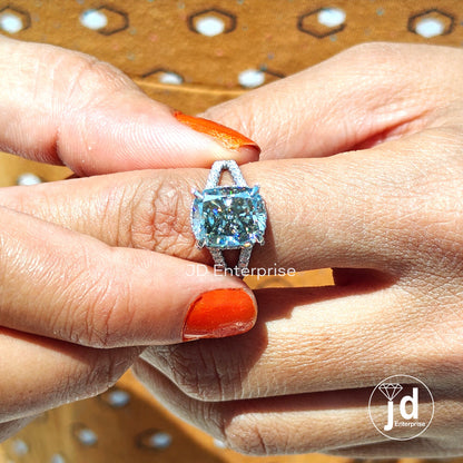 4.80CT Crushed Ice Cushion Light Grey Moissanite Engagement Ring, Hidden Halo Wedding Ring Pave Set Anniversary Ring, White Gold Bridal Ring