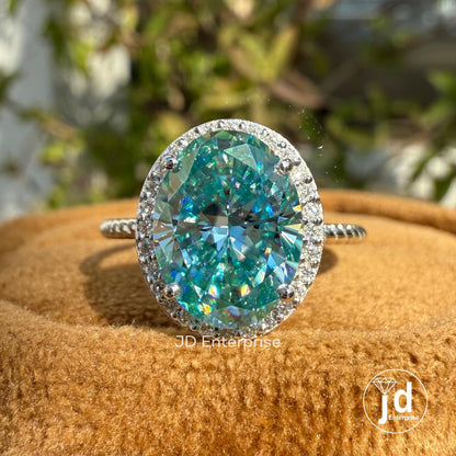 2.82 TCW Blue Oval Cut Moissanite Wedding Ring, Halo Engagement Ring, Twisted Rope Band, Anniversary Gifts, Bridesmaid Ring, Promise Ring