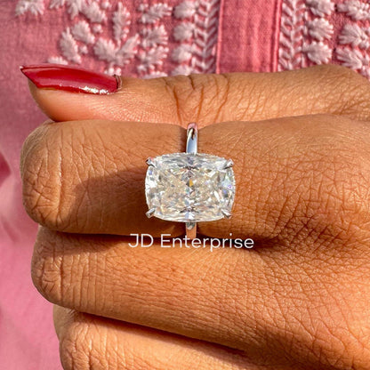 6.00 CT Cushion Cut Moissanite Solitaire Ring, Hidden Halo Engagement Ring, Weeding Ring, Celebrity Style Gold Ring, Anniversary Gift Ring