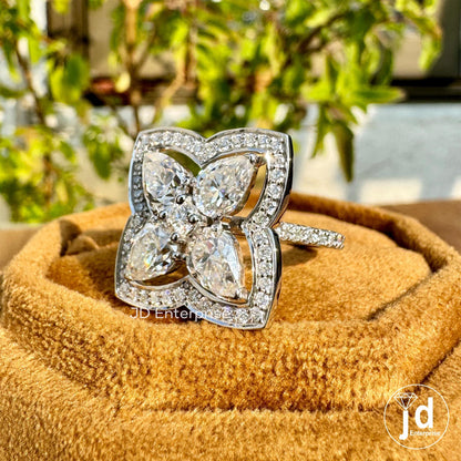 Cluster Halo Moissanite Engagement Ring, Pear & Round Halo Moissanite Ring, Five Stone Wedding Ring, Pave Set Bridal Ring, Anniversary Gift
