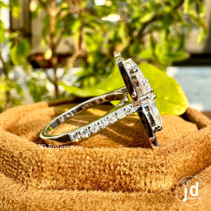 Cluster Halo Moissanite Engagement Ring, Pear & Round Halo Moissanite Ring, Five Stone Wedding Ring, Pave Set Bridal Ring, Anniversary Gift