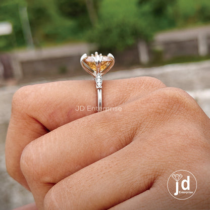 5.05 CT Portuguese Champagne Moissanite Engagement Ring, Milgrain Wedding Ring, Fish Tail Prongs, Round Accent Bridal Ring, Anniversary Ring
