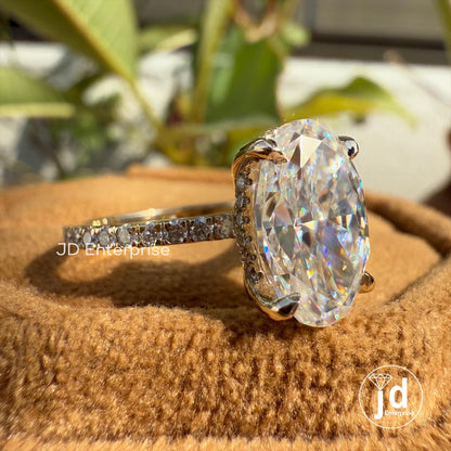 Oval Engagement Ring, 4.00 TCW Oval Moissanite Hidden Halo Ring, Oval Cut Wedding Ring for Women, Pave Set Propose Ring, Anniversary Gifts