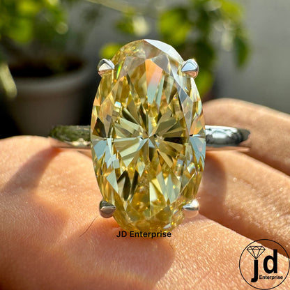 3.90 CT Moval Canary Yellow Moissanite Engagement Ring, Antique Elongated Oval Cut Moissanite Bespoken Ring, Open Gap Solitaire Wedding Ring