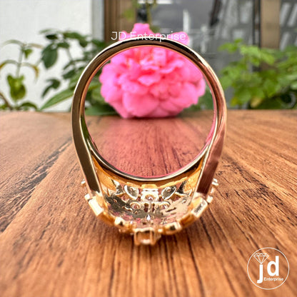 Cocktail Rhombus Bridal Ring, Cluster Set Moissanite Ring, Floral Style Round Cut Moissanite Engagement Ring, 18k Yellow Gold Wedding Ring