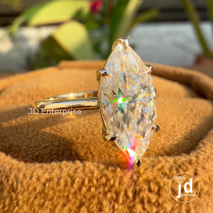 2.50 CT Marquise Cut Moissanite Engagement Ring, Solitaire Wedding Ring, Proposal Ring, Anniversary Gifts Ring for Women, Yellow Gold Ring